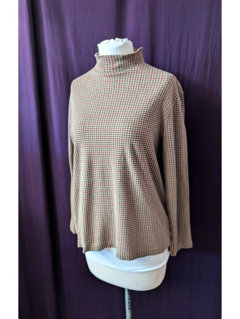 Y2K Brown Green Plaid Cotton Long Sleeve Top M